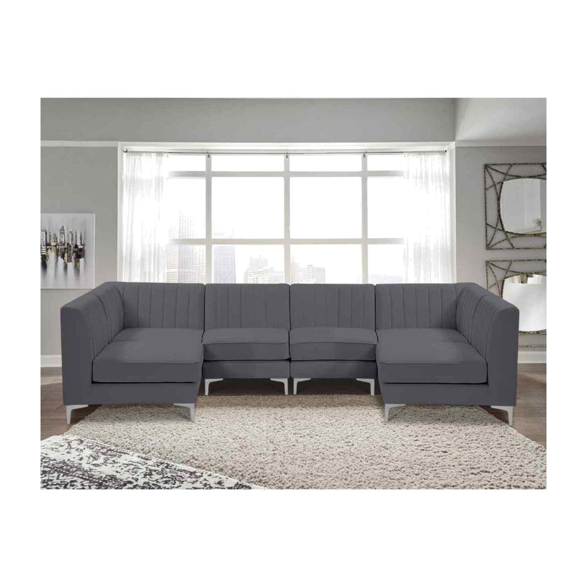 Elena Modular Corner U Shape Sofa in Velour Fabric - Grey – image 1