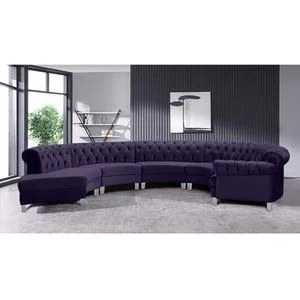 Lynda Chesterfield Large Sofa Velour Fabric with Fabric Buttons - Taupe – image 3