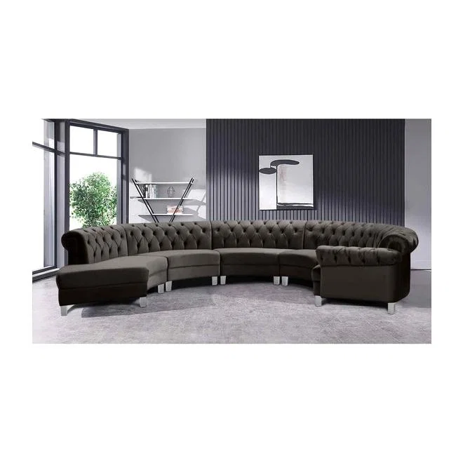 Lynda Chesterfield Large Sofa Velour Fabric with Fabric Buttons - Taupe – image 1