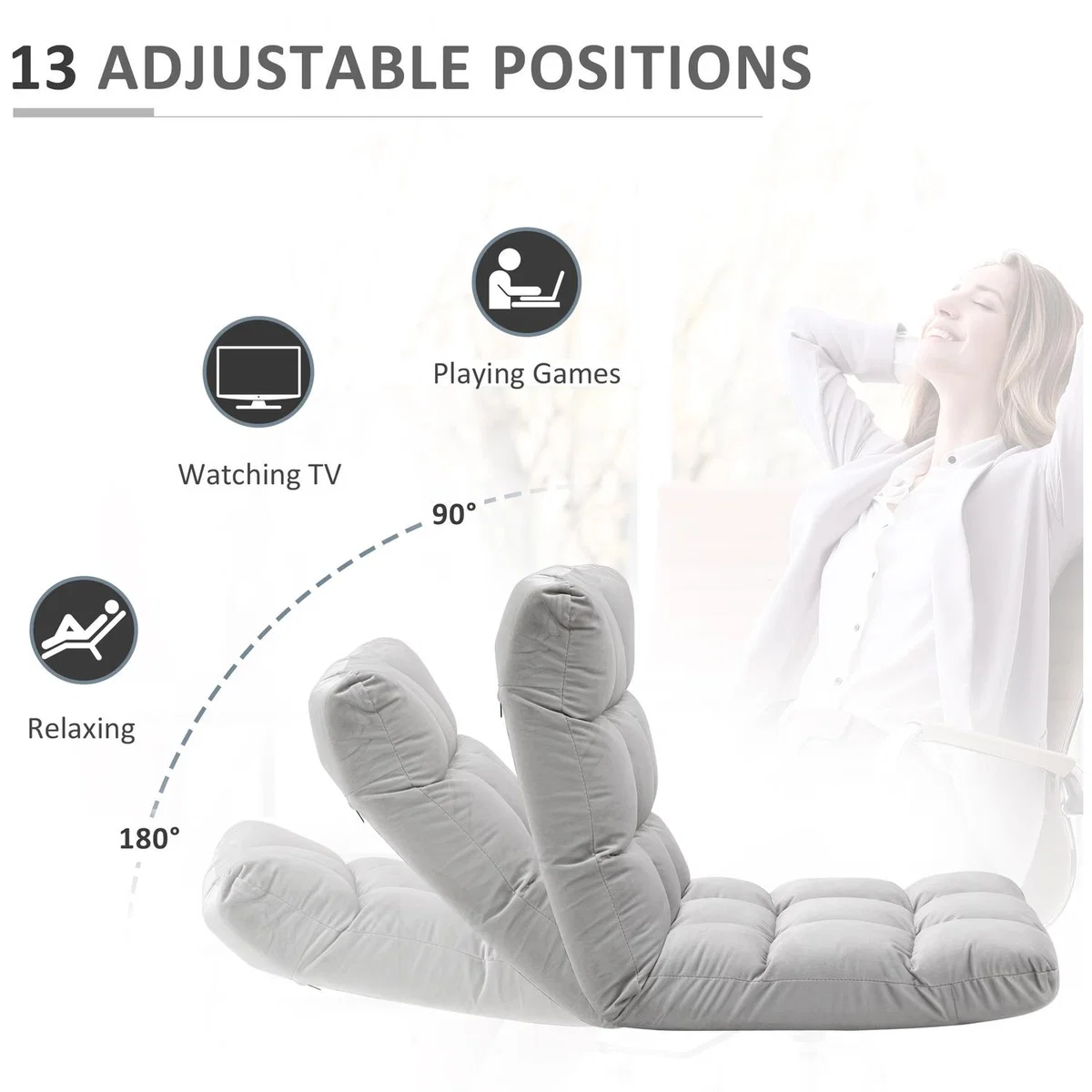 Adjustable Lazy Floor Sofa Chair - Grey – image 2