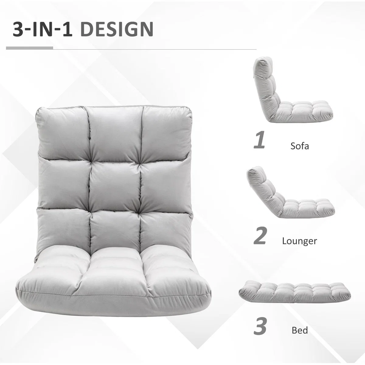 Adjustable Lazy Floor Sofa Chair - Grey – image 3