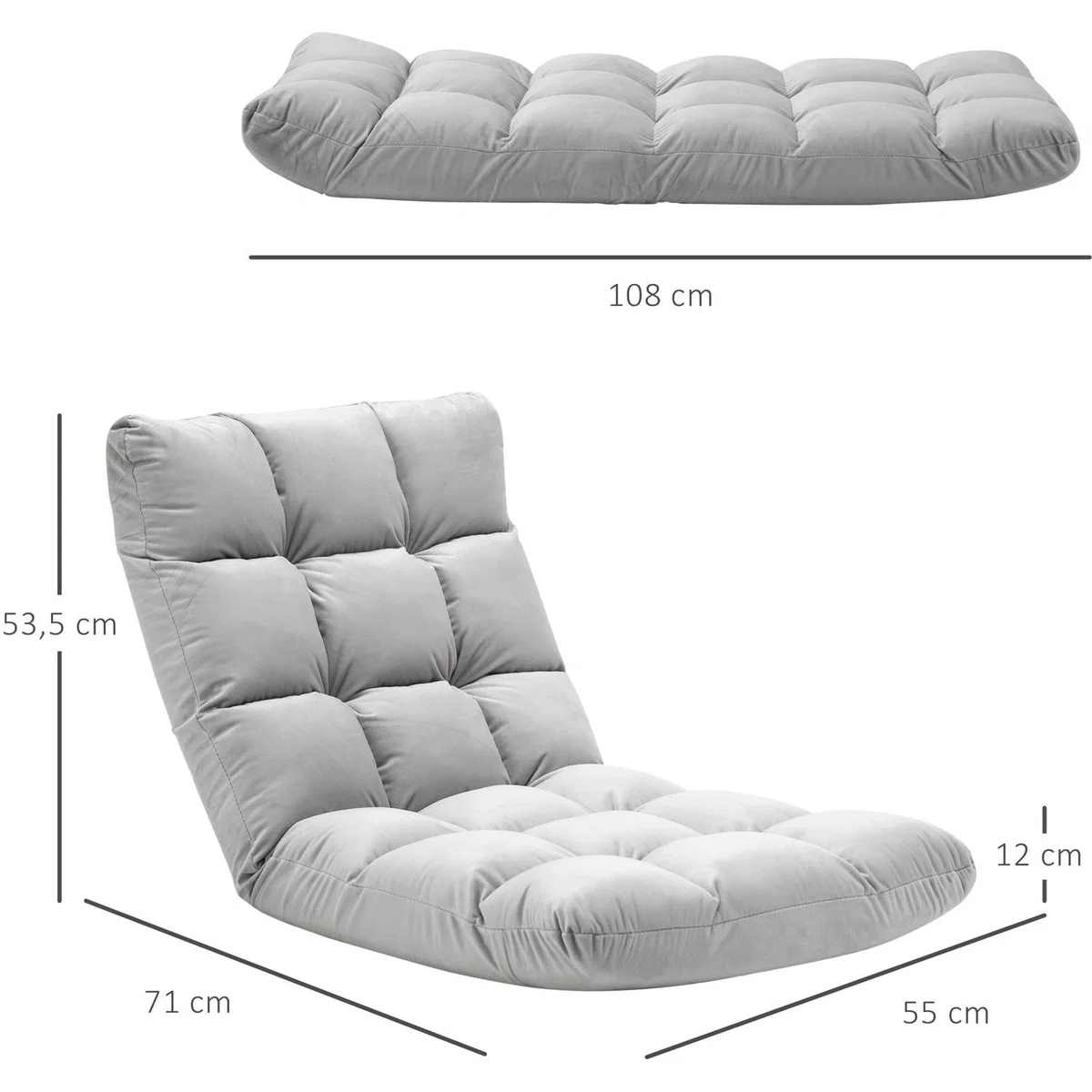 Adjustable Lazy Floor Sofa Chair - Grey – image 5