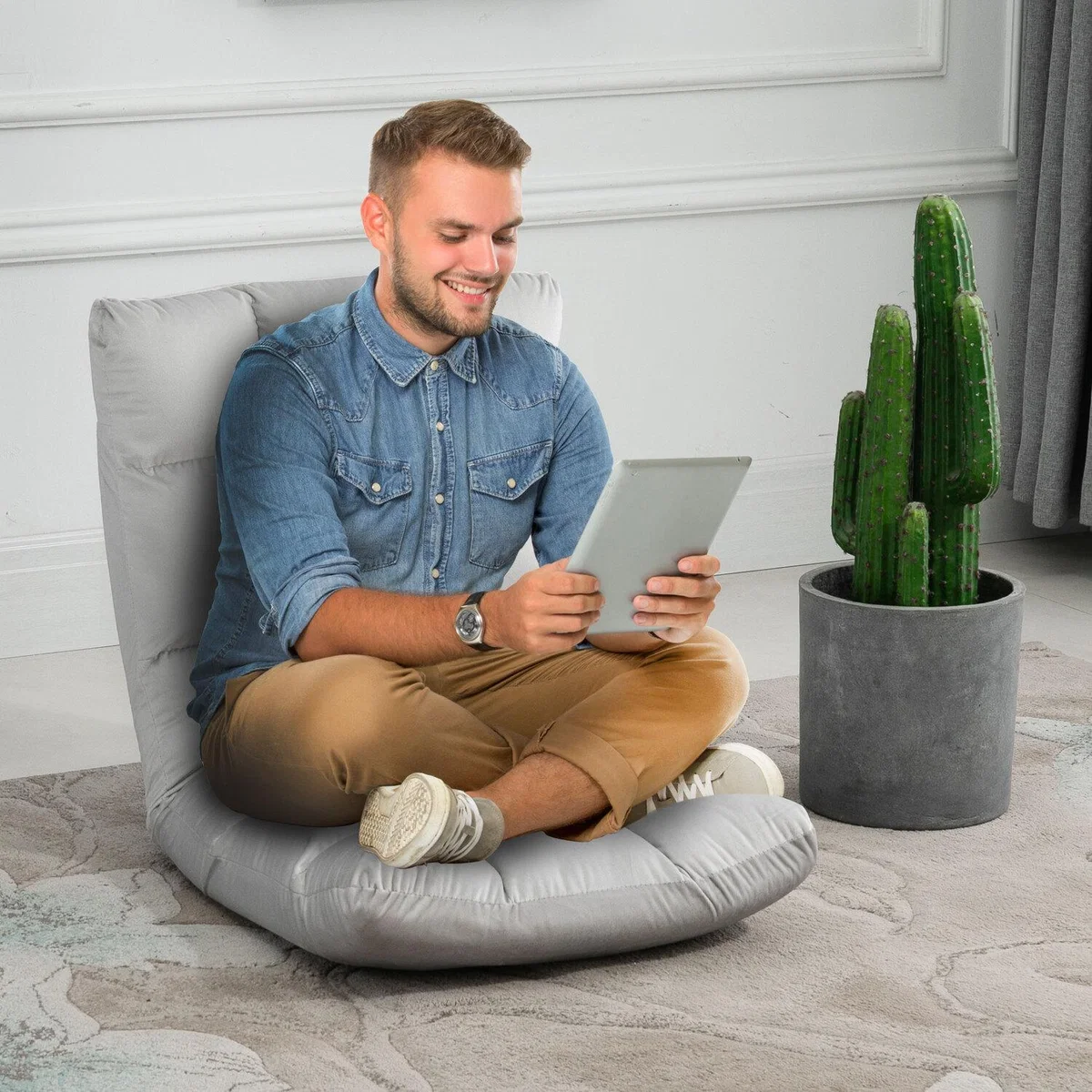 Adjustable Lazy Floor Sofa Chair - Grey – image 8