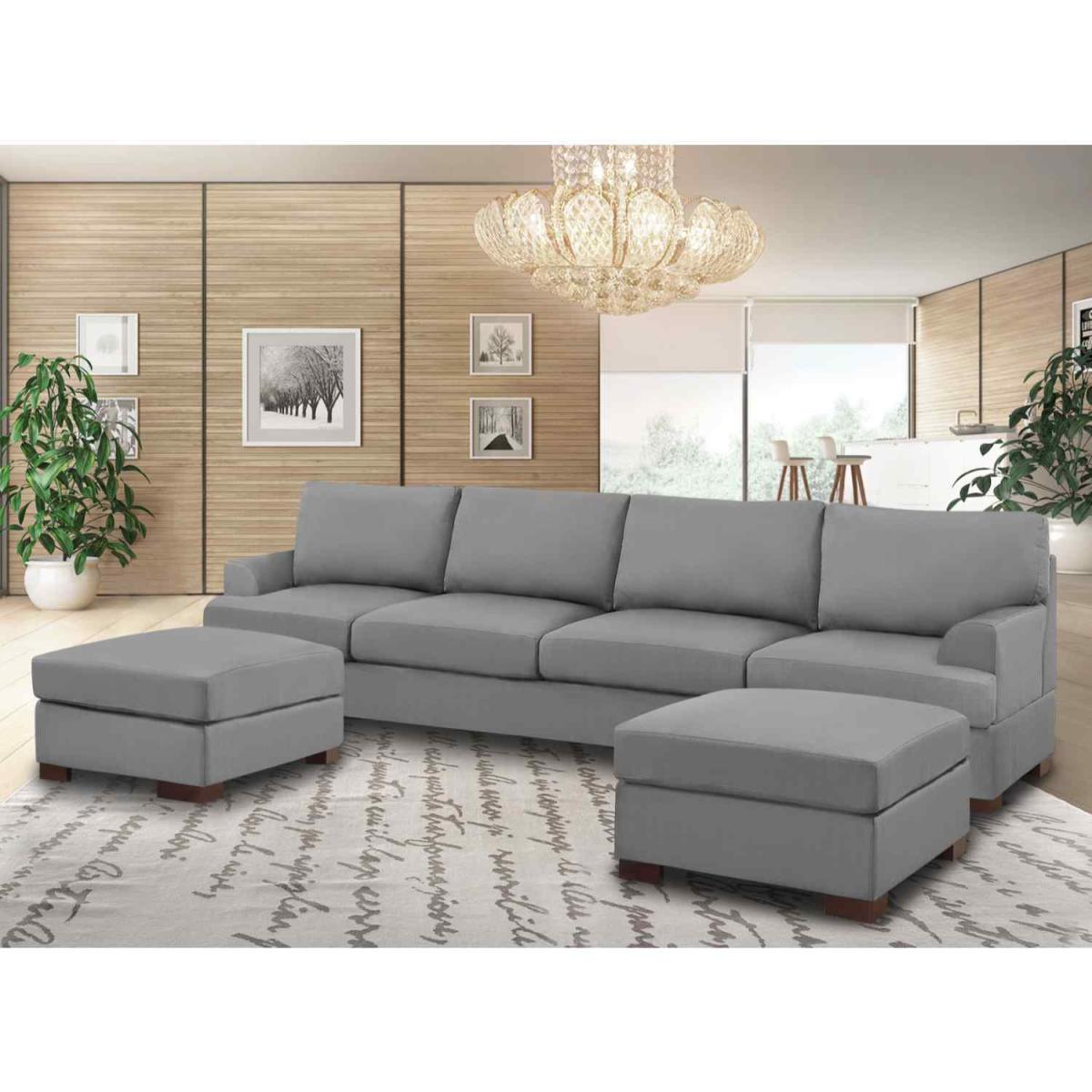 Henry Large U Shape Sofa in Plush Velvet with 2 Footstools - Silver – image 6