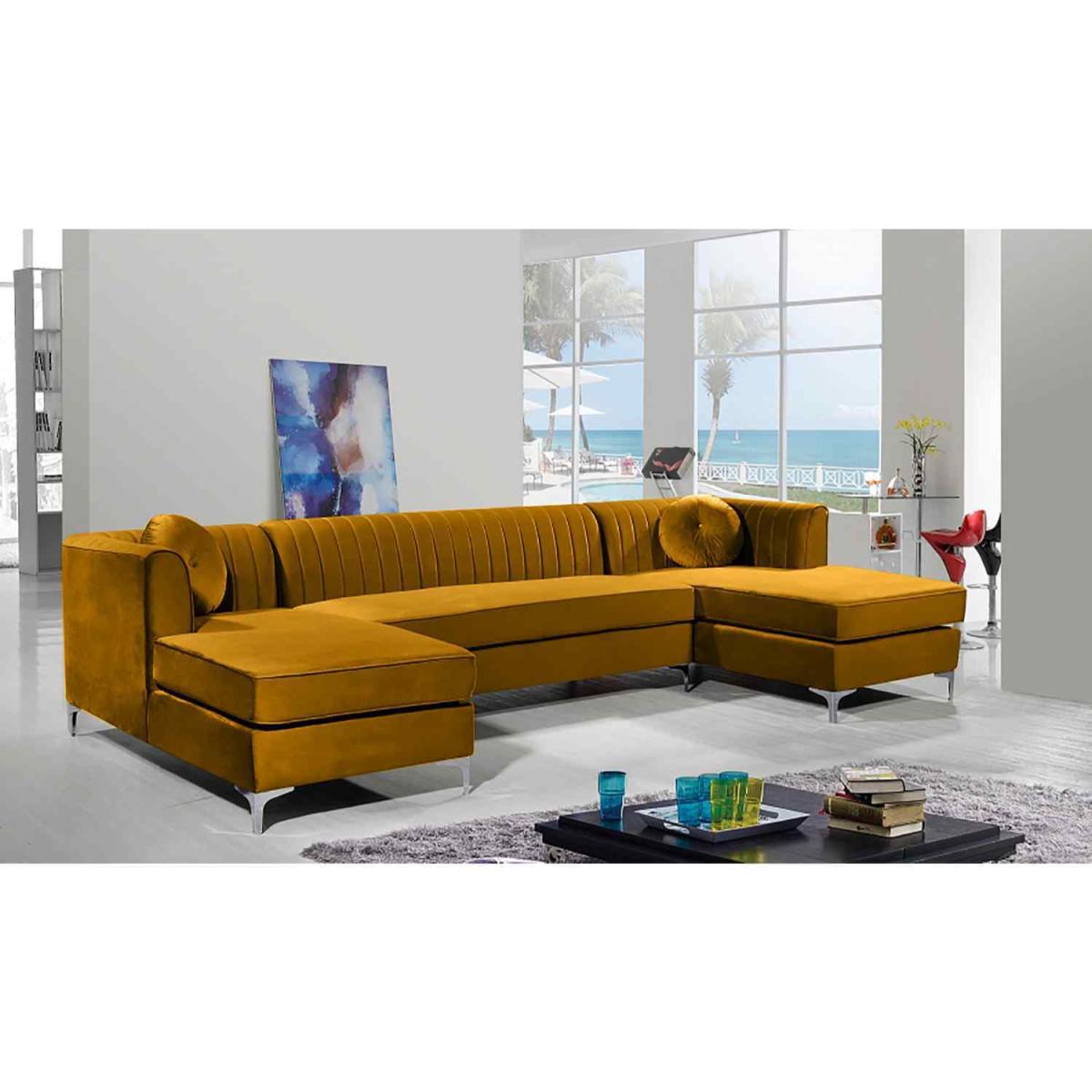 Nearla Fixed Back Fluted Large U Shape Sofa - Gold – image 2