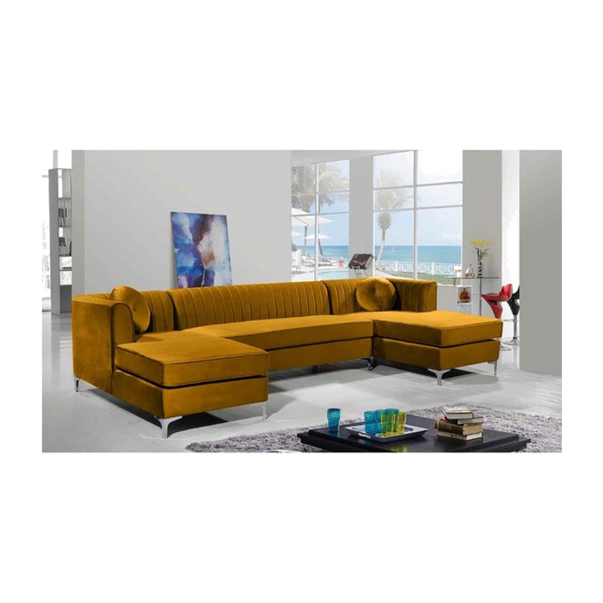 Nearla Fixed Back Fluted Large U Shape Sofa - Gold – image 1