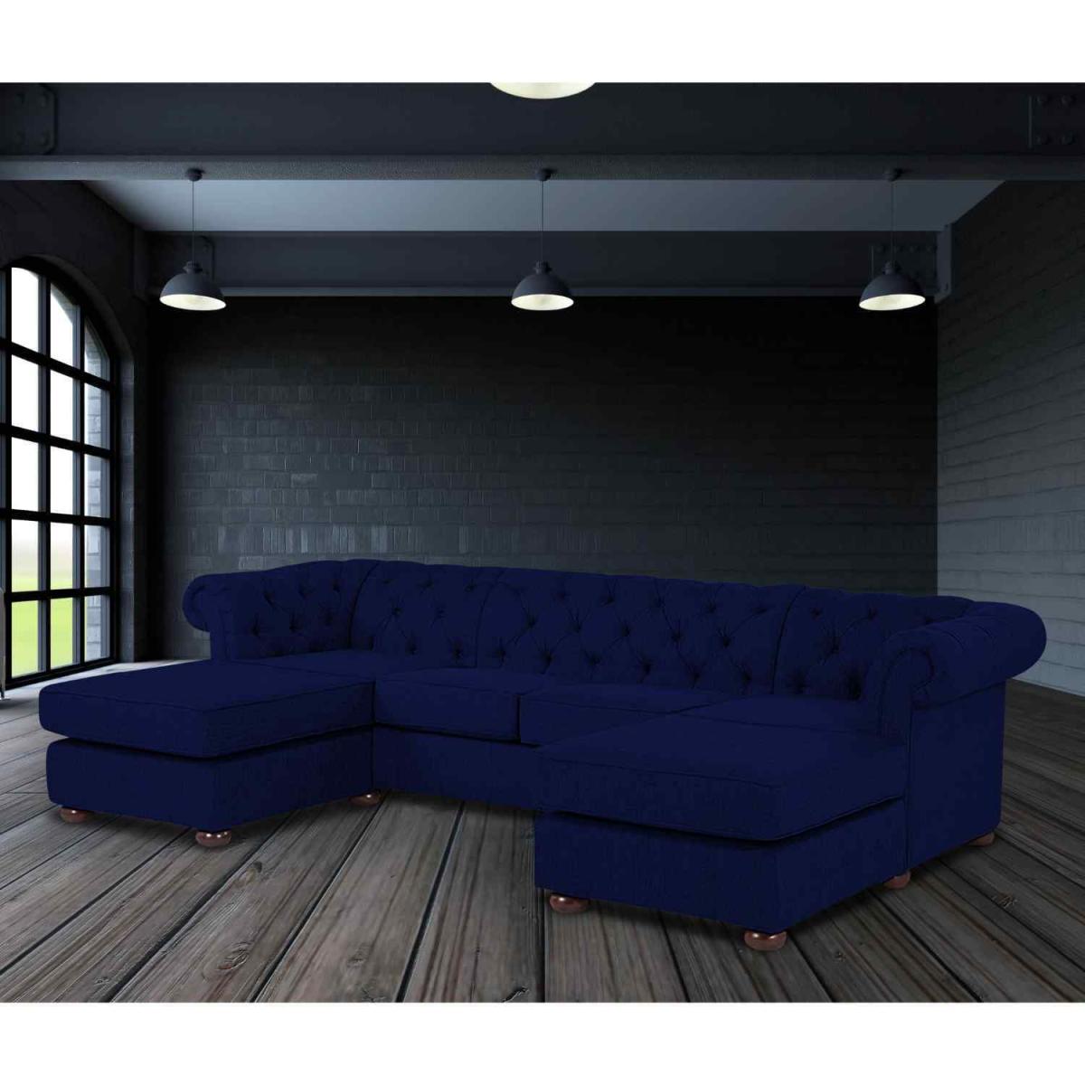 Lenoso Chesterfield U Shape Sofa with 2 Footstools in Plush Velvet Fabric - Bronze – image 11