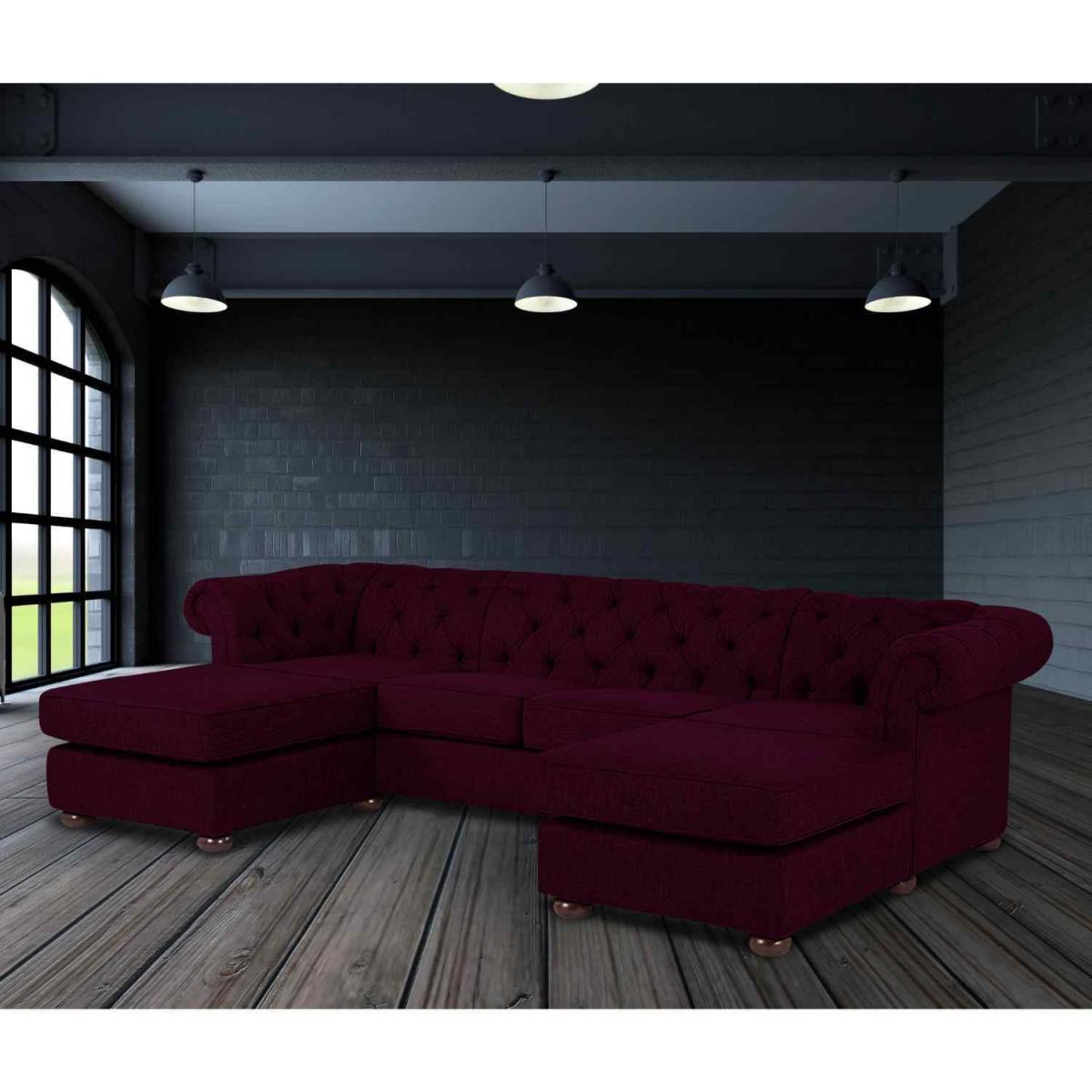 Lenoso Chesterfield U Shape Sofa with 2 Footstools in Plush Velvet Fabric - Bronze – image 12