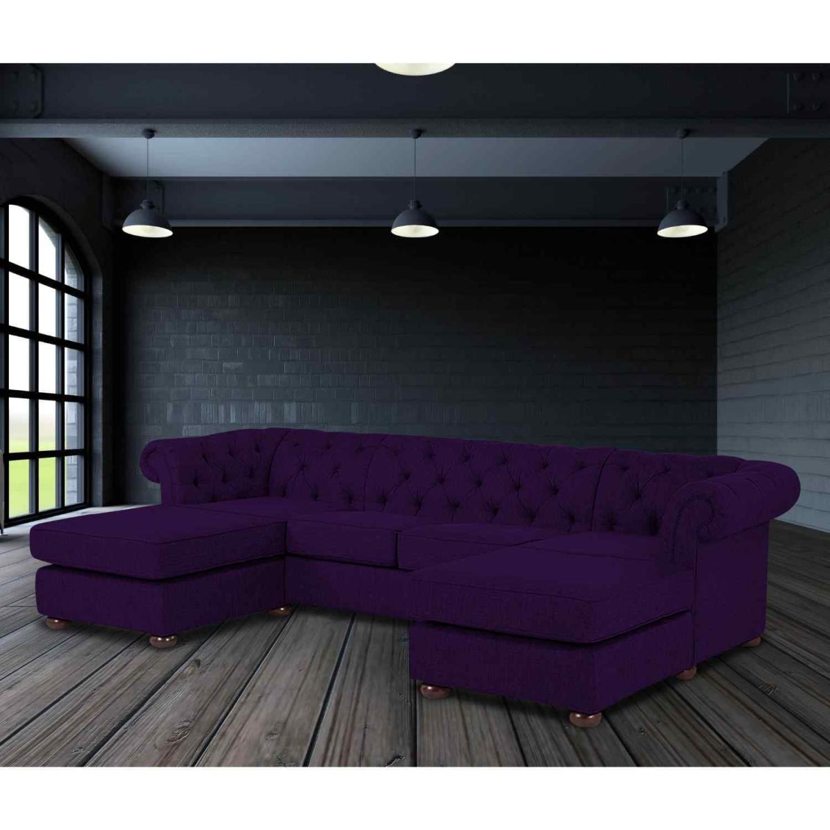 Lenoso Chesterfield U Shape Sofa with 2 Footstools in Plush Velvet Fabric - Bronze – image 3