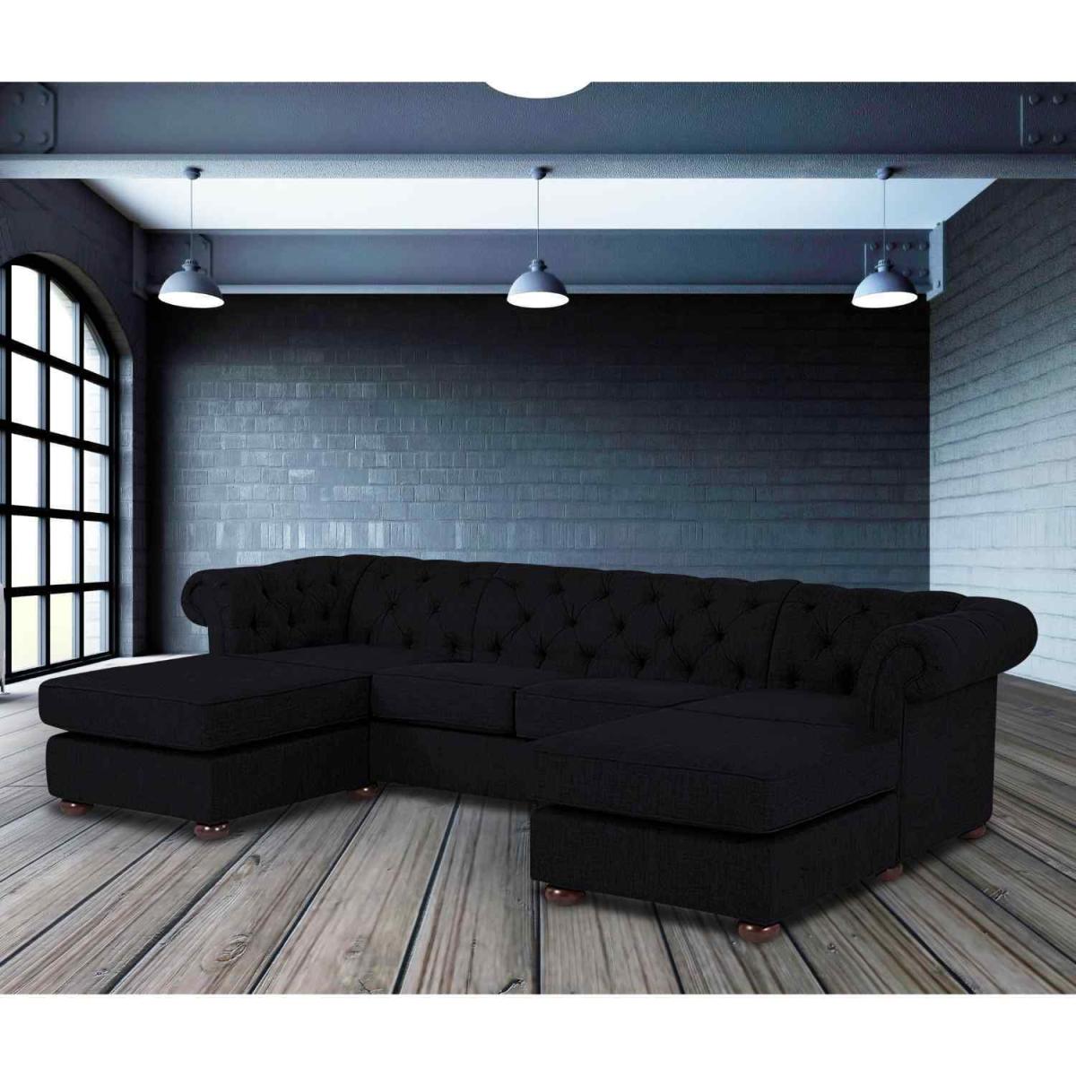 Lenoso Chesterfield U Shape Sofa with 2 Footstools in Plush Velvet Fabric - Bronze – image 4
