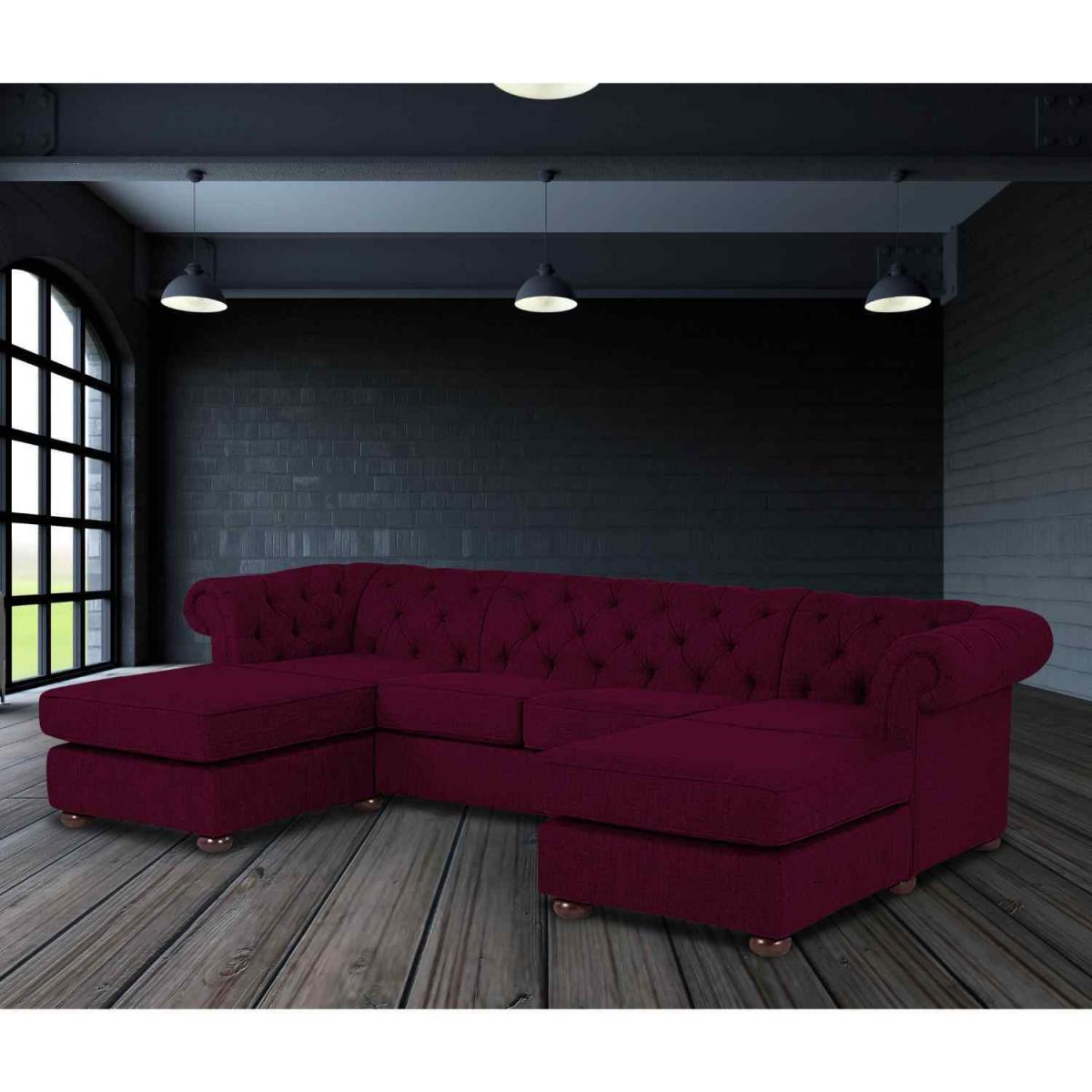 Lenoso Chesterfield U Shape Sofa with 2 Footstools in Plush Velvet Fabric - Bronze – image 5