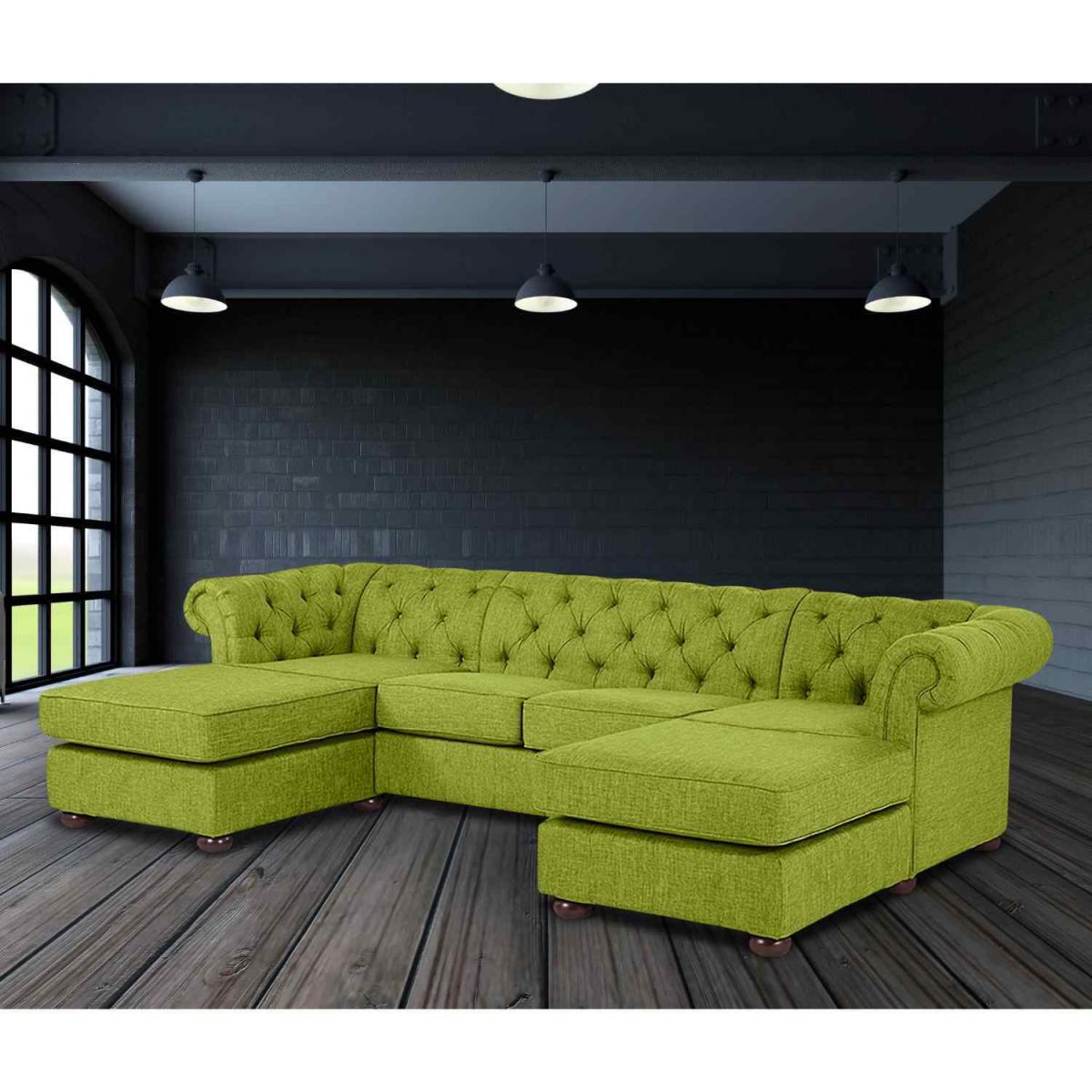 Lenoso Chesterfield U Shape Sofa with 2 Footstools in Plush Velvet Fabric - Bronze – image 8
