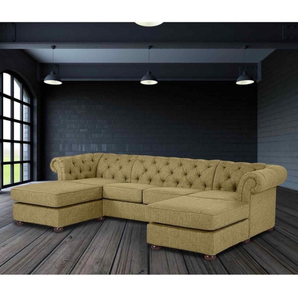 Lenoso Chesterfield U Shape Sofa with 2 Footstools in Plush Velvet Fabric - Bronze – image 1