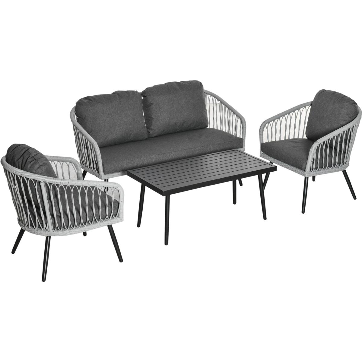 4 Piece Rattan Patio Sofa Set - Grey – image 2