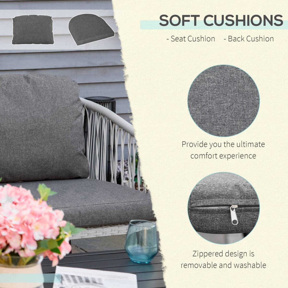 4 Piece Rattan Patio Sofa Set - Grey – image 5