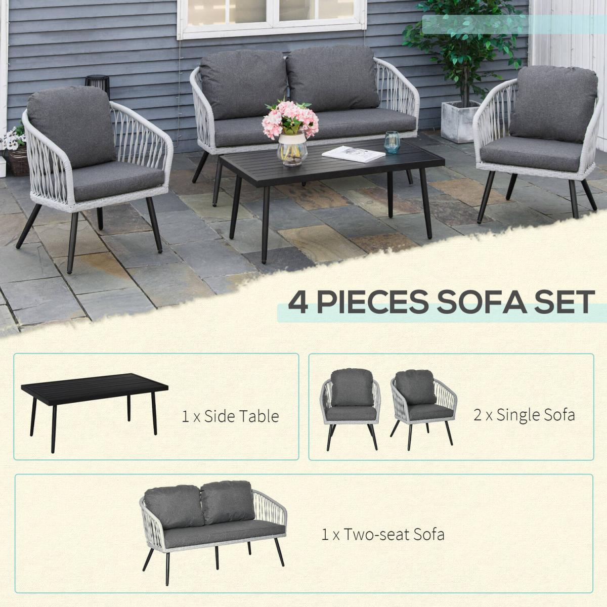4 Piece Rattan Patio Sofa Set - Grey – image 6