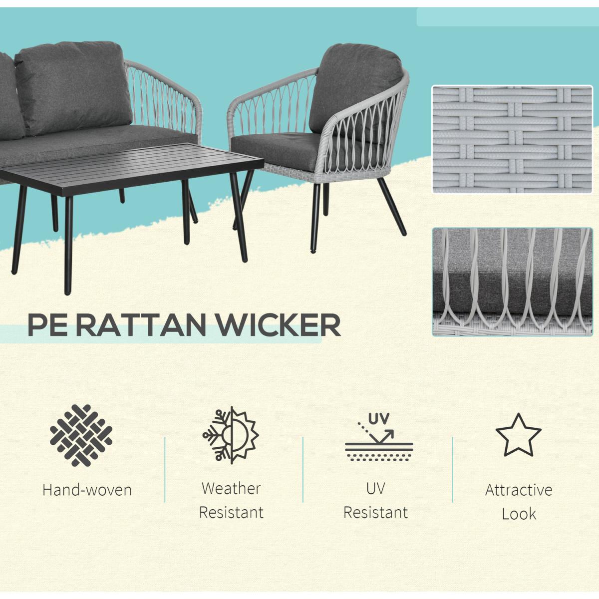 4 Piece Rattan Patio Sofa Set - Grey – image 7