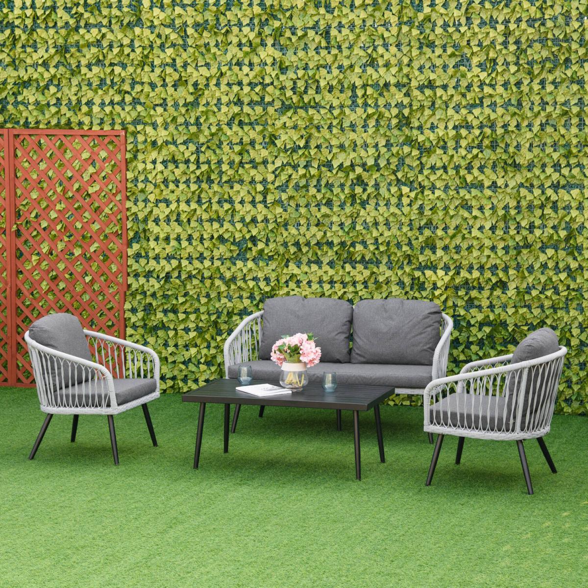 4 Piece Rattan Patio Sofa Set - Grey – image 1