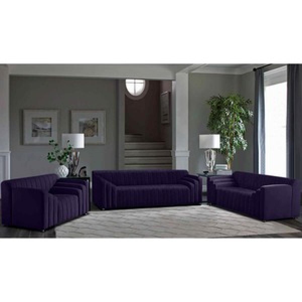 Florisa 3 Piece Flued Sofa Set in Velour Fabric - Blue – image 2