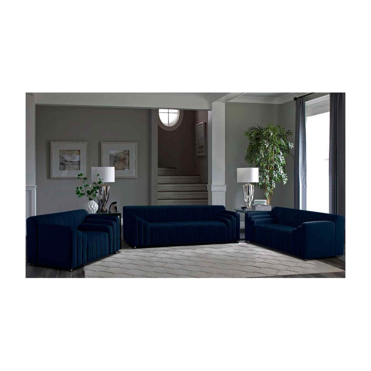 Florisa 3 Piece Flued Sofa Set in Velour Fabric - Blue – image 1