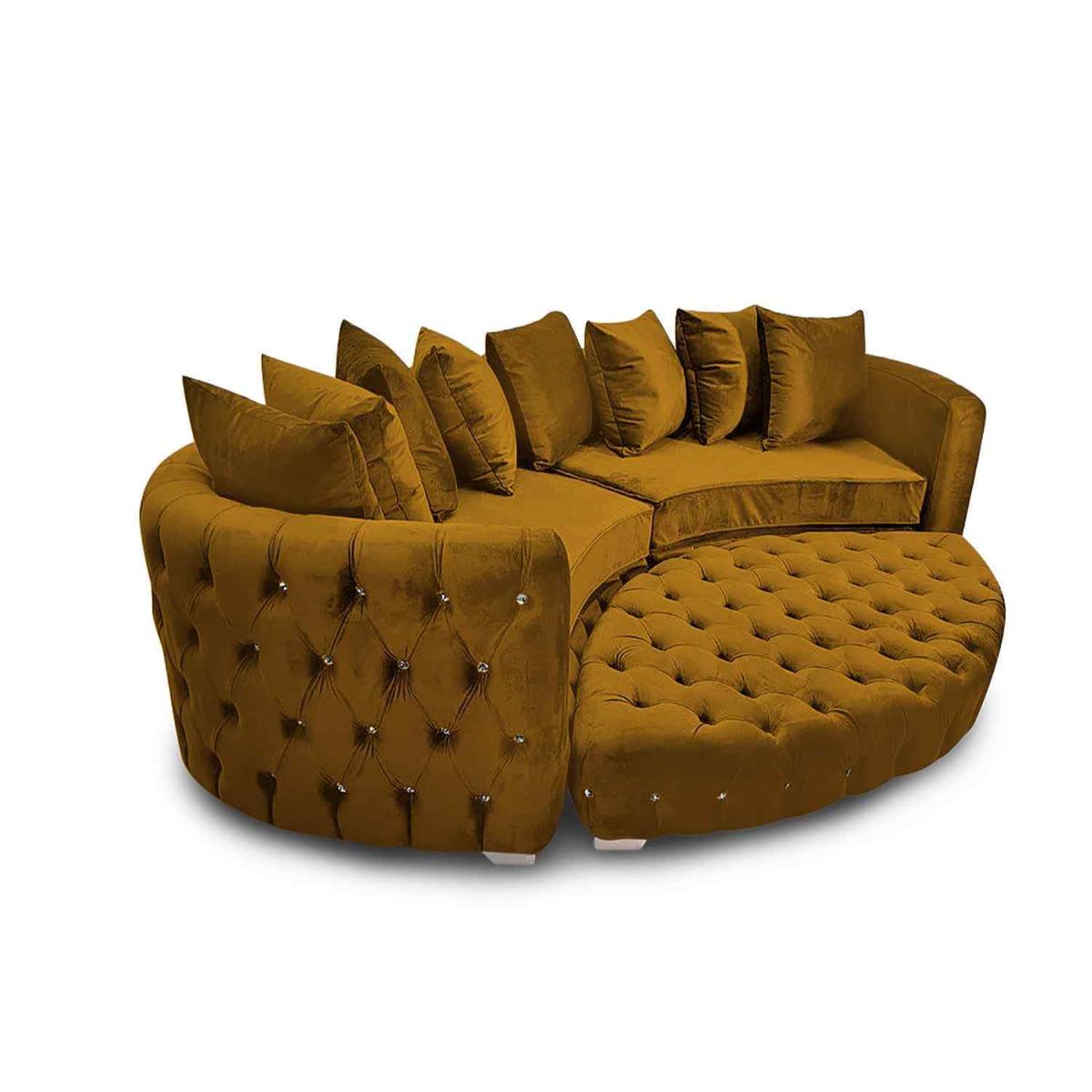 Colan Large Sofa Velour Velvet Fabric with Footstool  - Yellow – image 2