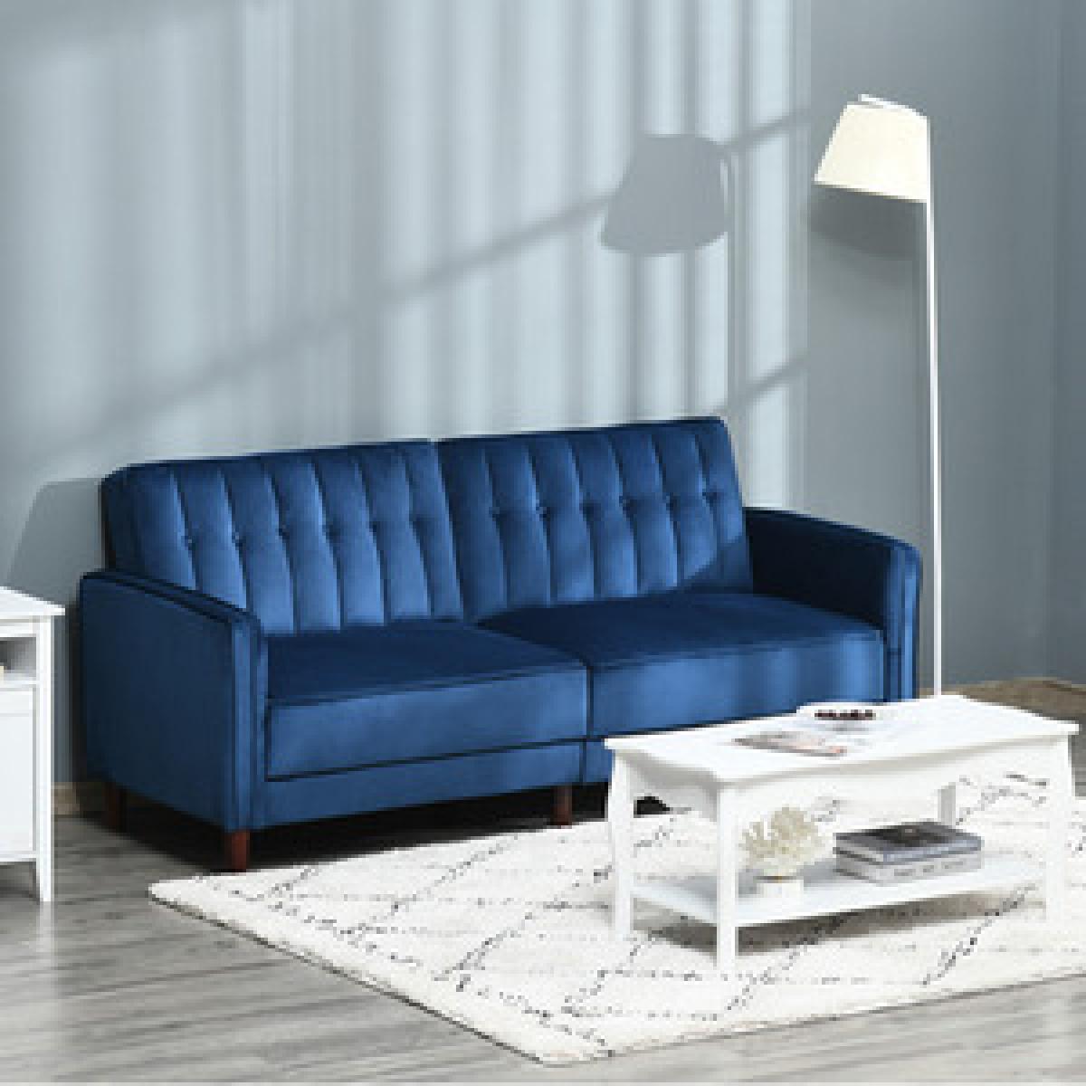 Sofa Futon Velvet-Touch Tufted Couch - Light grey – image 8