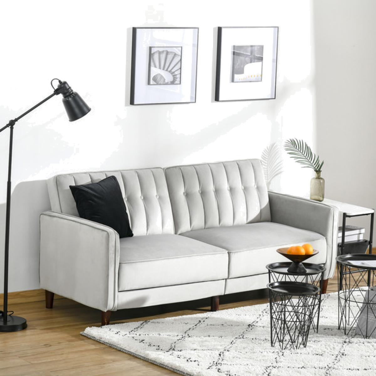 Sofa Futon Velvet-Touch Tufted Couch - Light grey – image 1