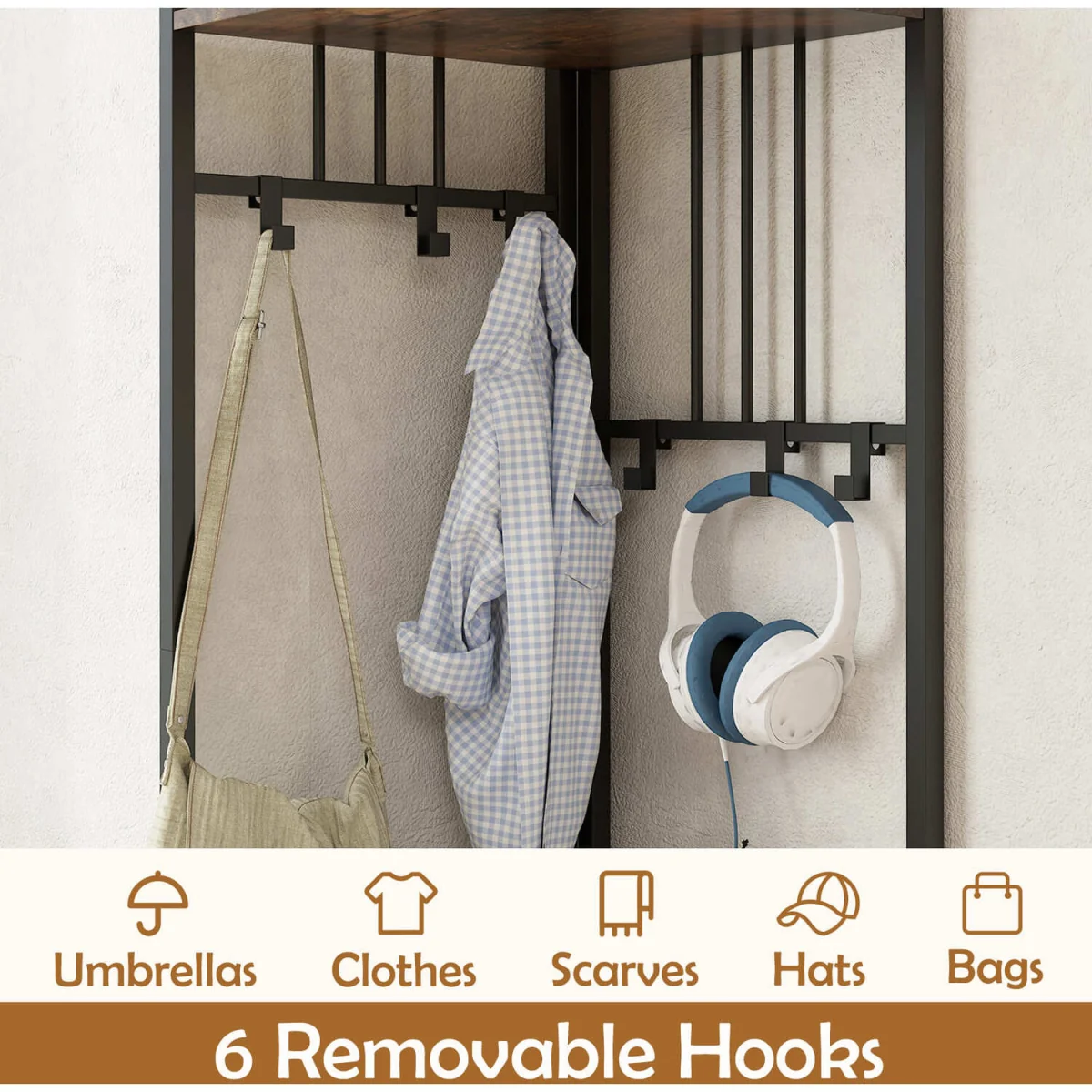 Freestanding Tall Entryway Clothes Rack - Brown – image 2