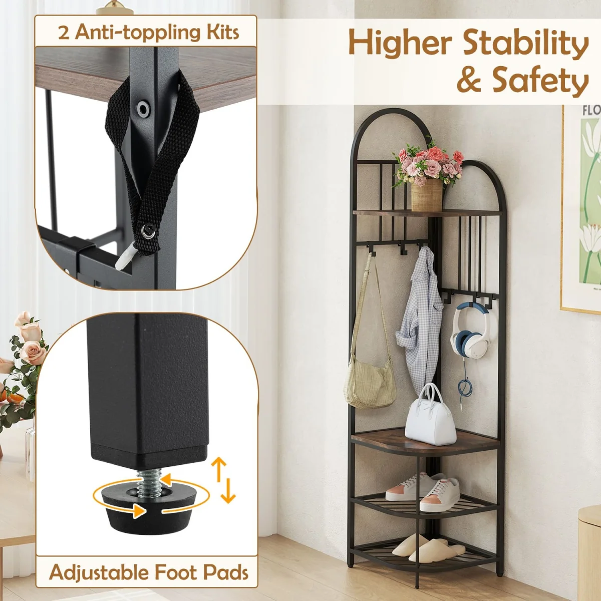 Freestanding Tall Entryway Clothes Rack - Brown – image 3