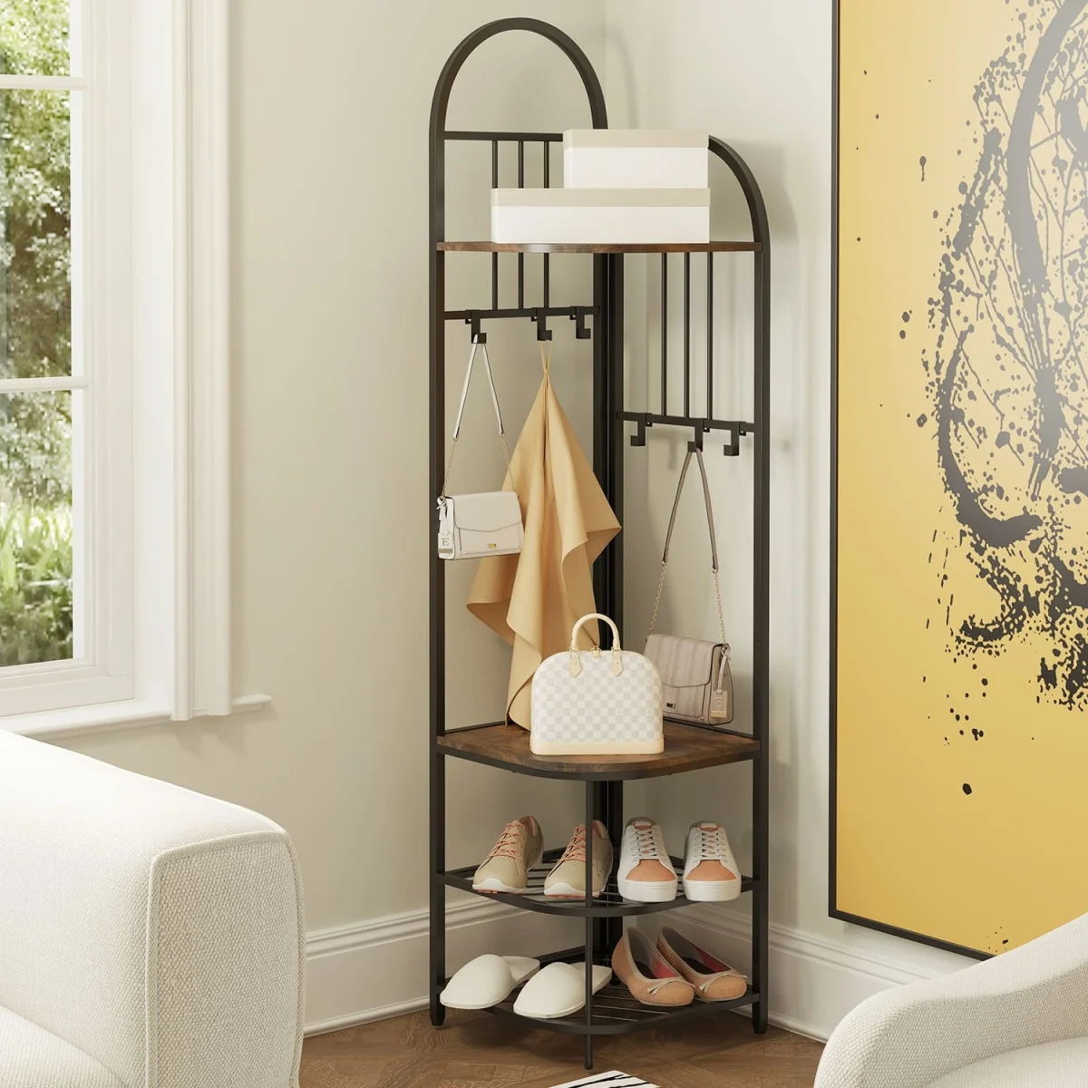 Freestanding Tall Entryway Clothes Rack - Brown – image 5