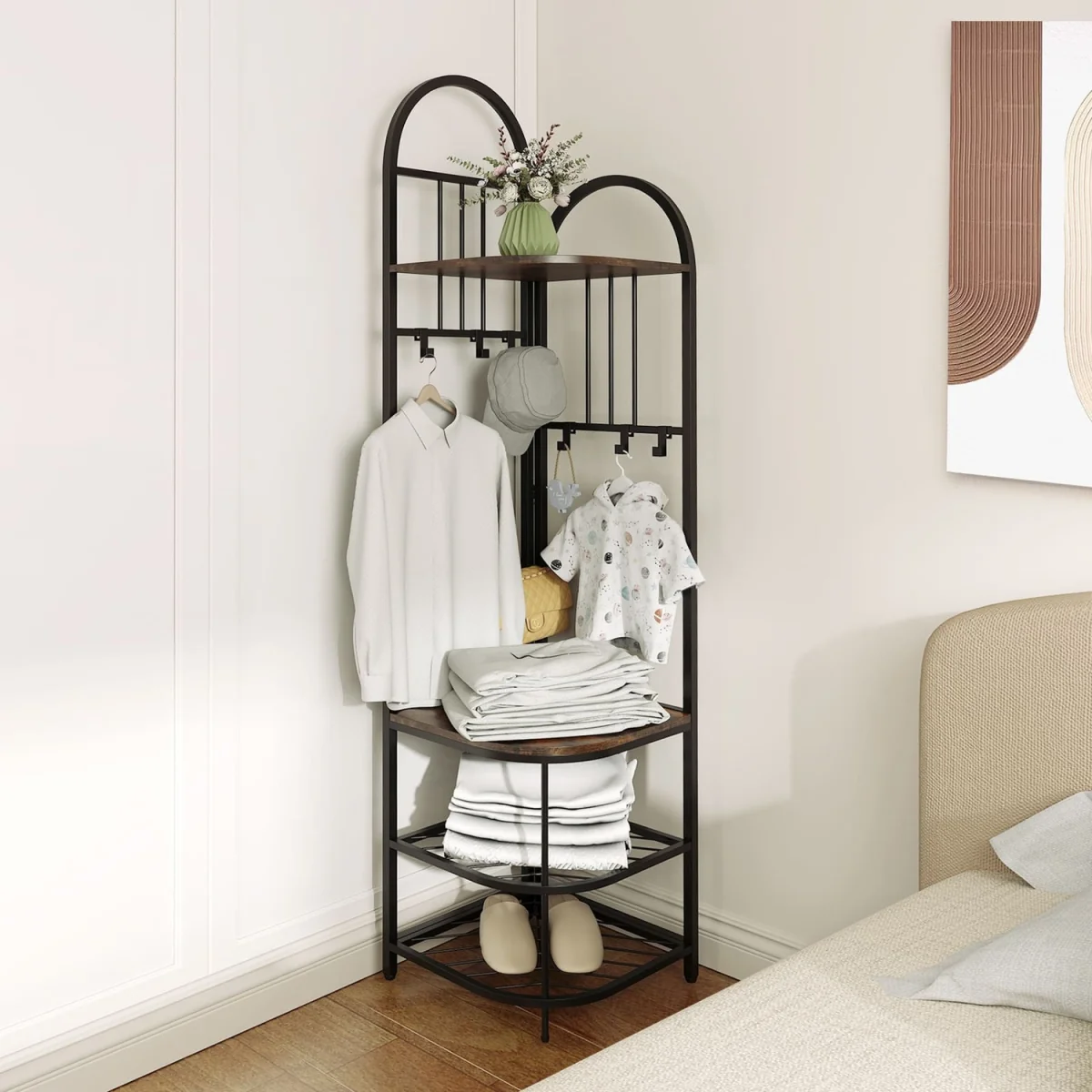 Freestanding Tall Entryway Clothes Rack - Brown – image 7