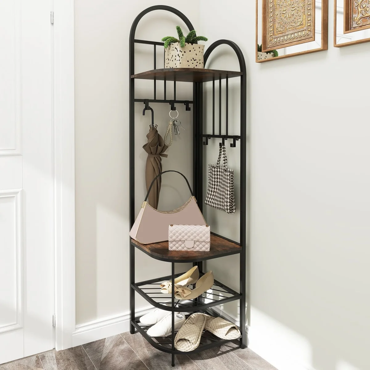 Freestanding Tall Entryway Clothes Rack - Brown – image 8