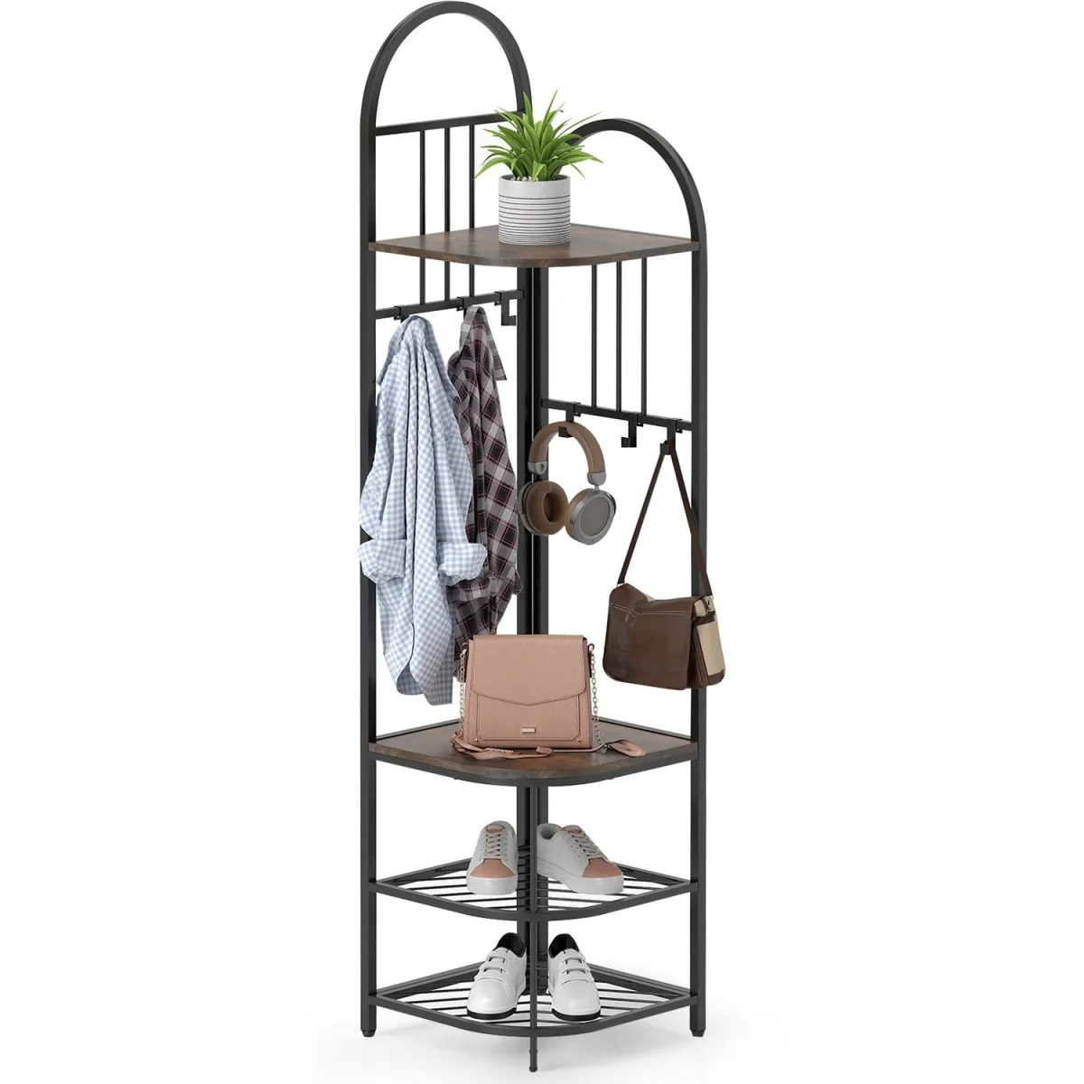 Freestanding Tall Entryway Clothes Rack - Brown – image 9