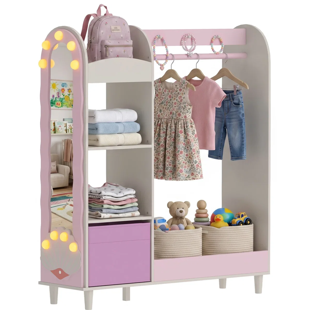 AIYAPLAY Kids Clothing Rack with Lights Mirror 316 036V80PK - Pink – image 3