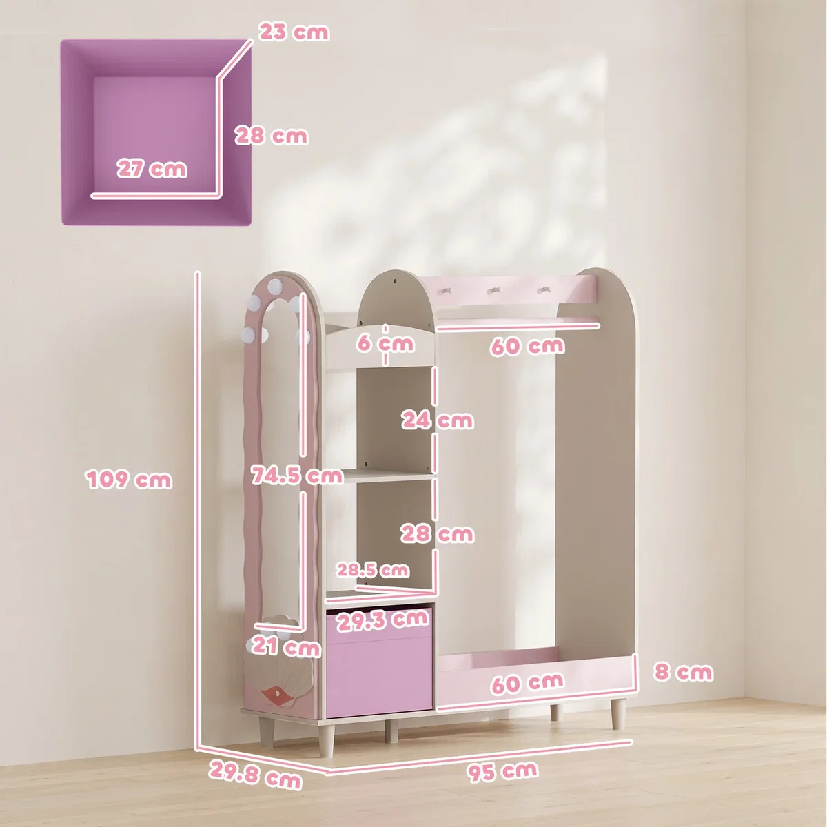 AIYAPLAY Kids Clothing Rack with Lights Mirror 316 036V80PK - Pink – image 4