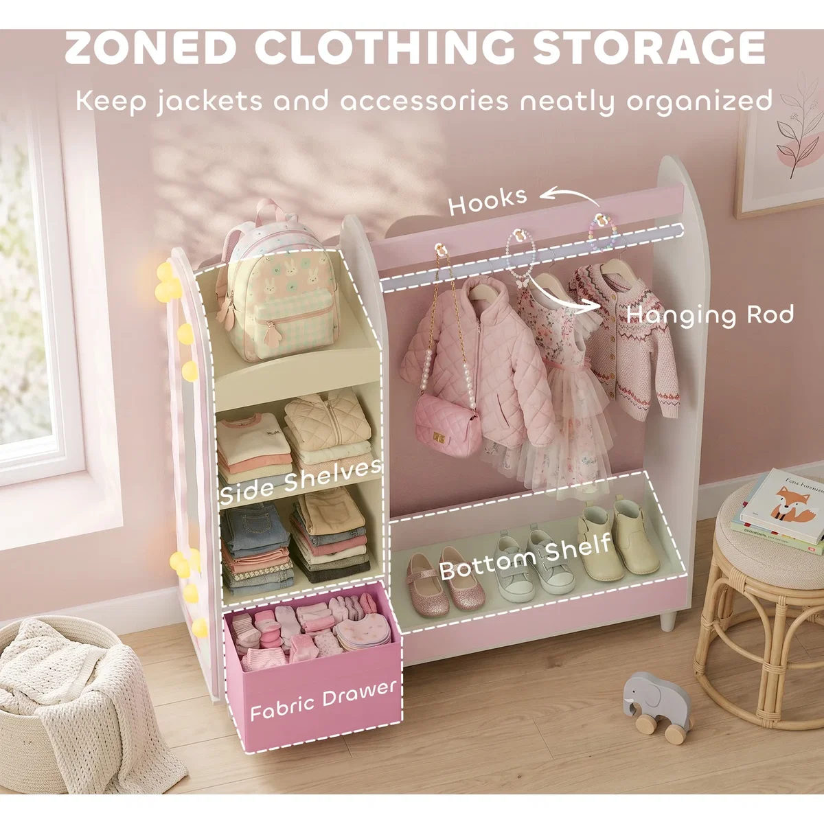 AIYAPLAY Kids Clothing Rack with Lights Mirror 316 036V80PK - Pink – image 5