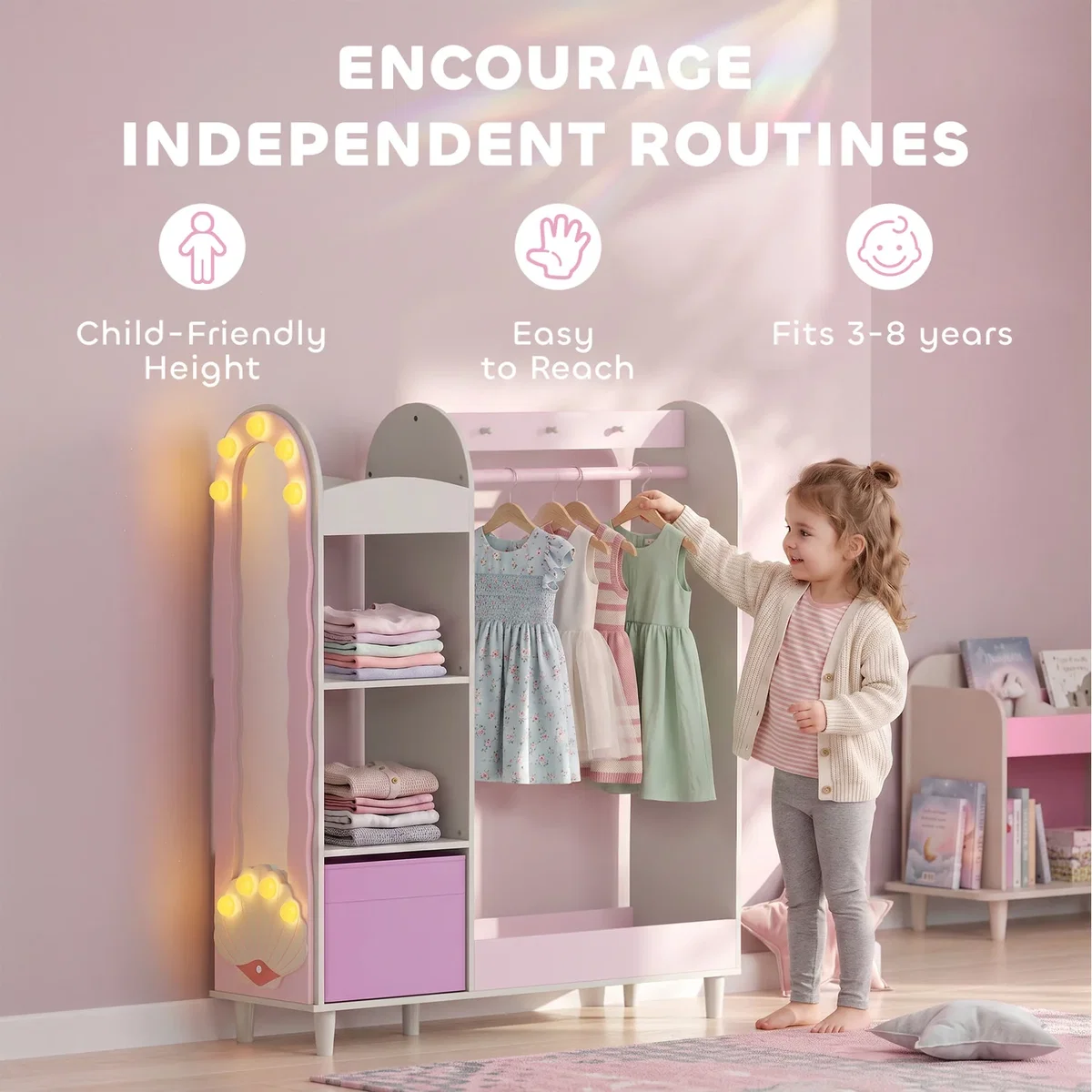 AIYAPLAY Kids Clothing Rack with Lights Mirror 316 036V80PK - Pink – image 7