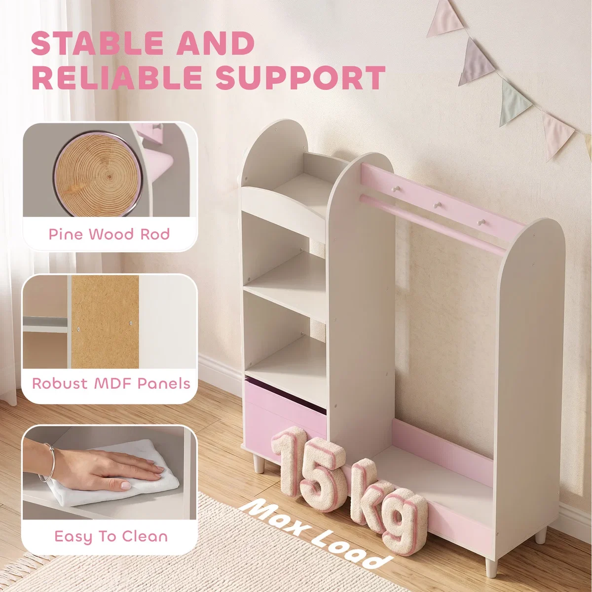 AIYAPLAY Kids Clothing Rack with Lights Mirror 316 036V80PK - Pink – image 8