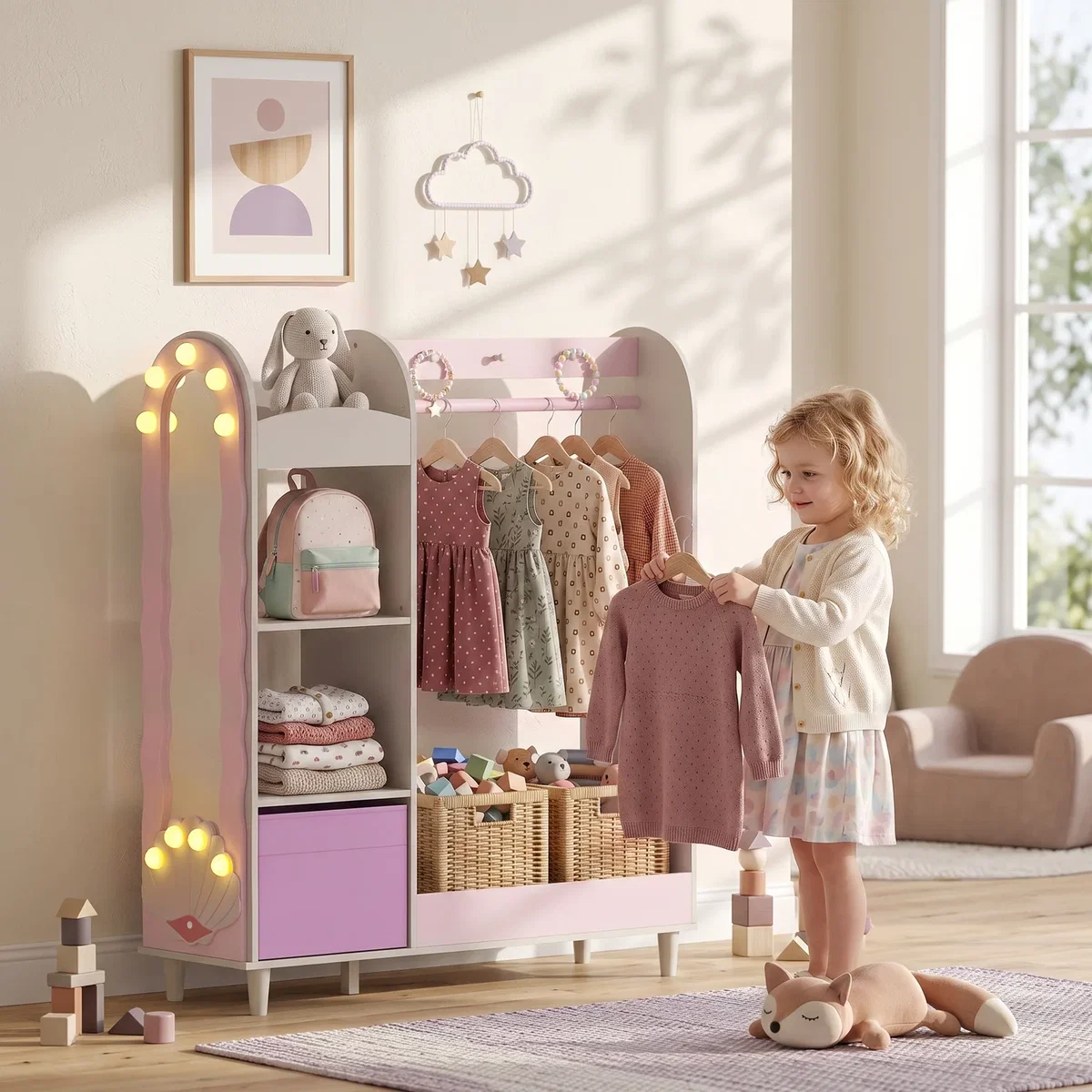 AIYAPLAY Kids Clothing Rack with Lights Mirror 316 036V80PK - Pink – image 1