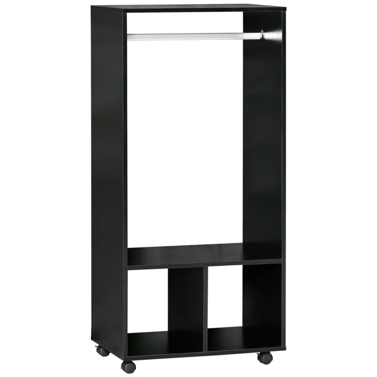 Beladell Small Black Open Wardrobe on Lockable Wheels with Hanging Rail and 2 Shelves – image 3