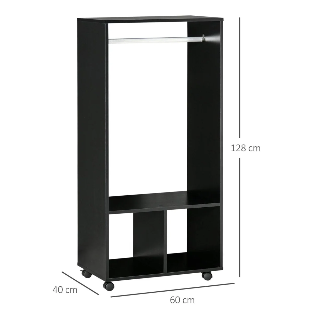 Beladell Small Black Open Wardrobe on Lockable Wheels with Hanging Rail and 2 Shelves – image 5
