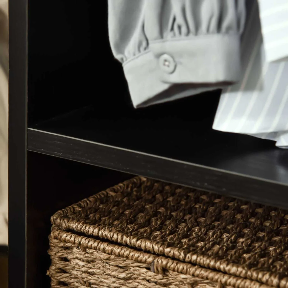 Beladell Small Black Open Wardrobe on Lockable Wheels with Hanging Rail and 2 Shelves – image 7