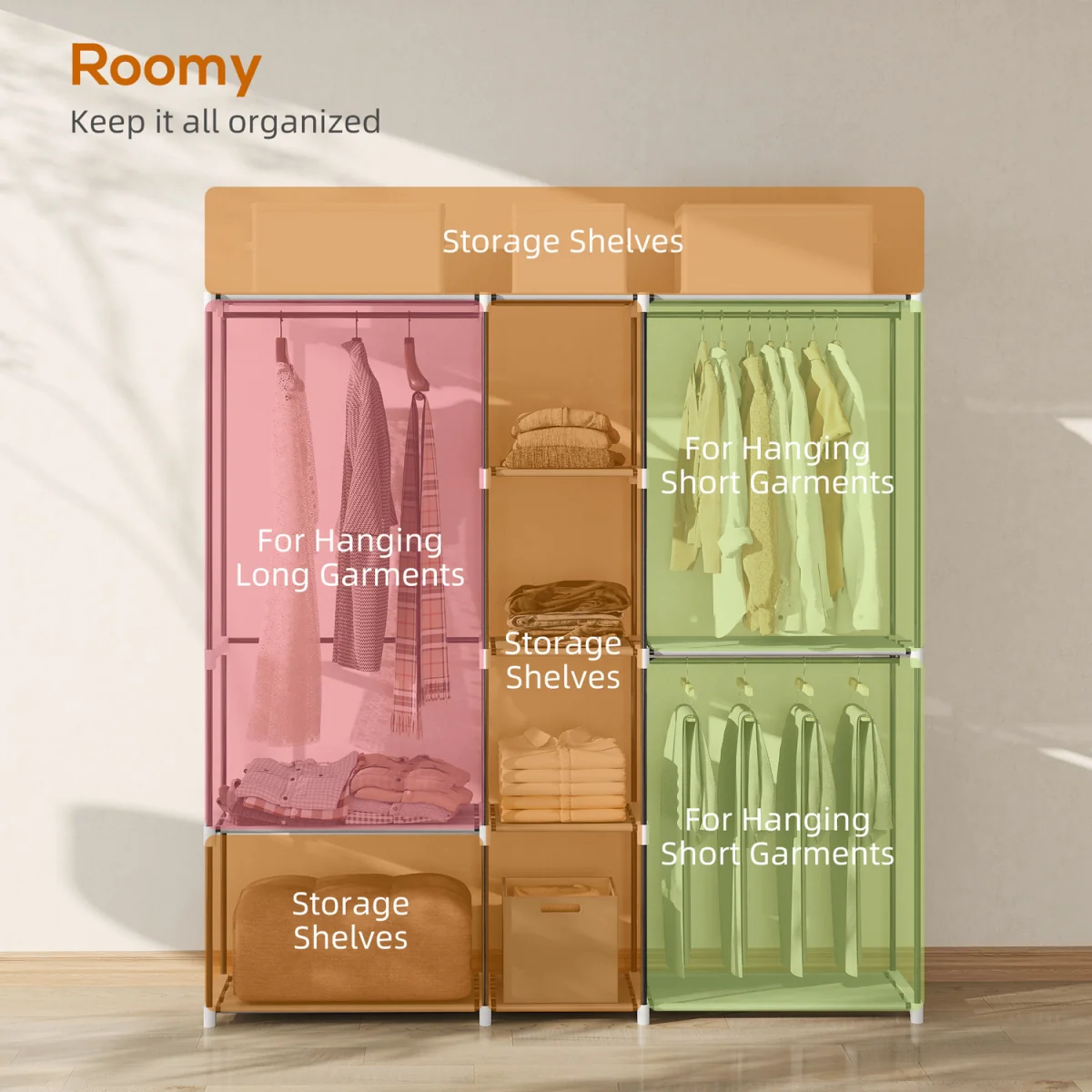 HOMCOM Open Portable Wardrobe Clothes Rack with 8 Shelves - Light Grey – image 6