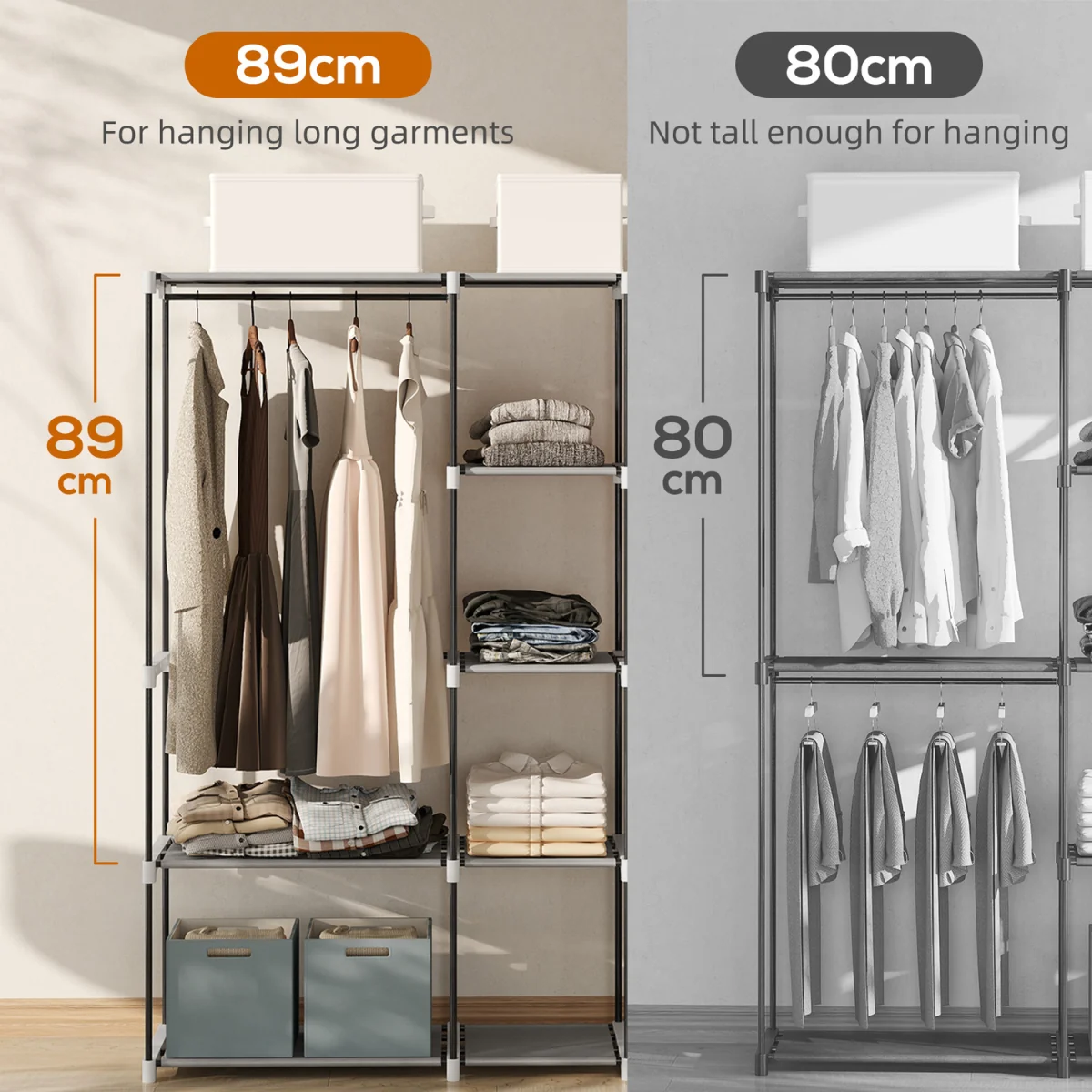 HOMCOM Open Portable Wardrobe Clothes Rack with 8 Shelves - Light Grey – image 7
