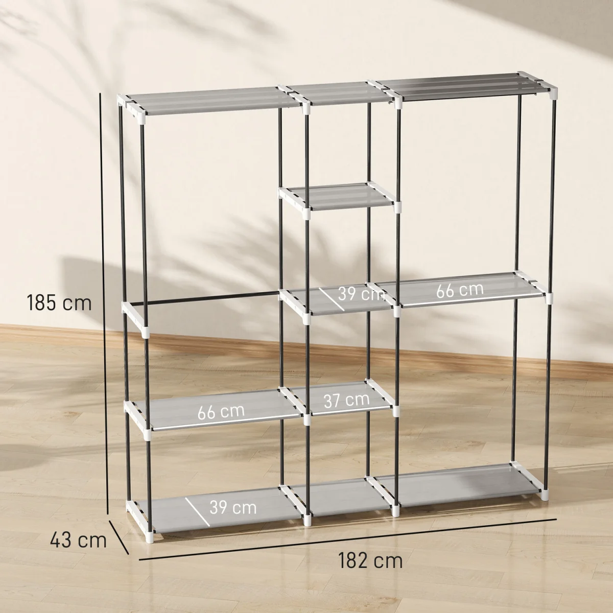 HOMCOM Open Portable Wardrobe Clothes Rack with 8 Shelves - Light Grey – image 8