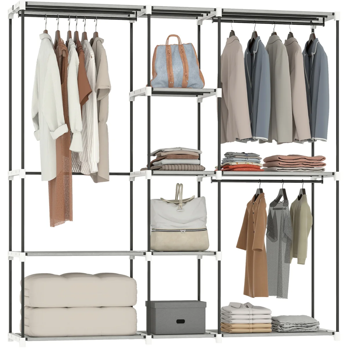 HOMCOM Open Portable Wardrobe Clothes Rack with 8 Shelves - Light Grey – image 9