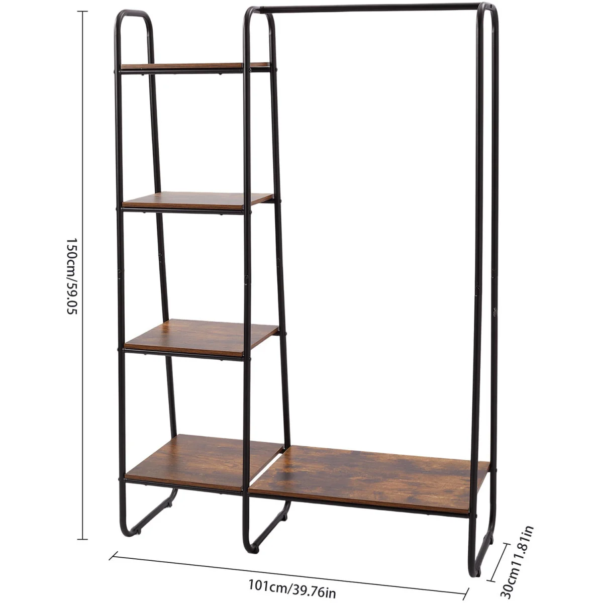 Freestanding Clothes Rail with Storage Shelves - Black & Wood – image 3