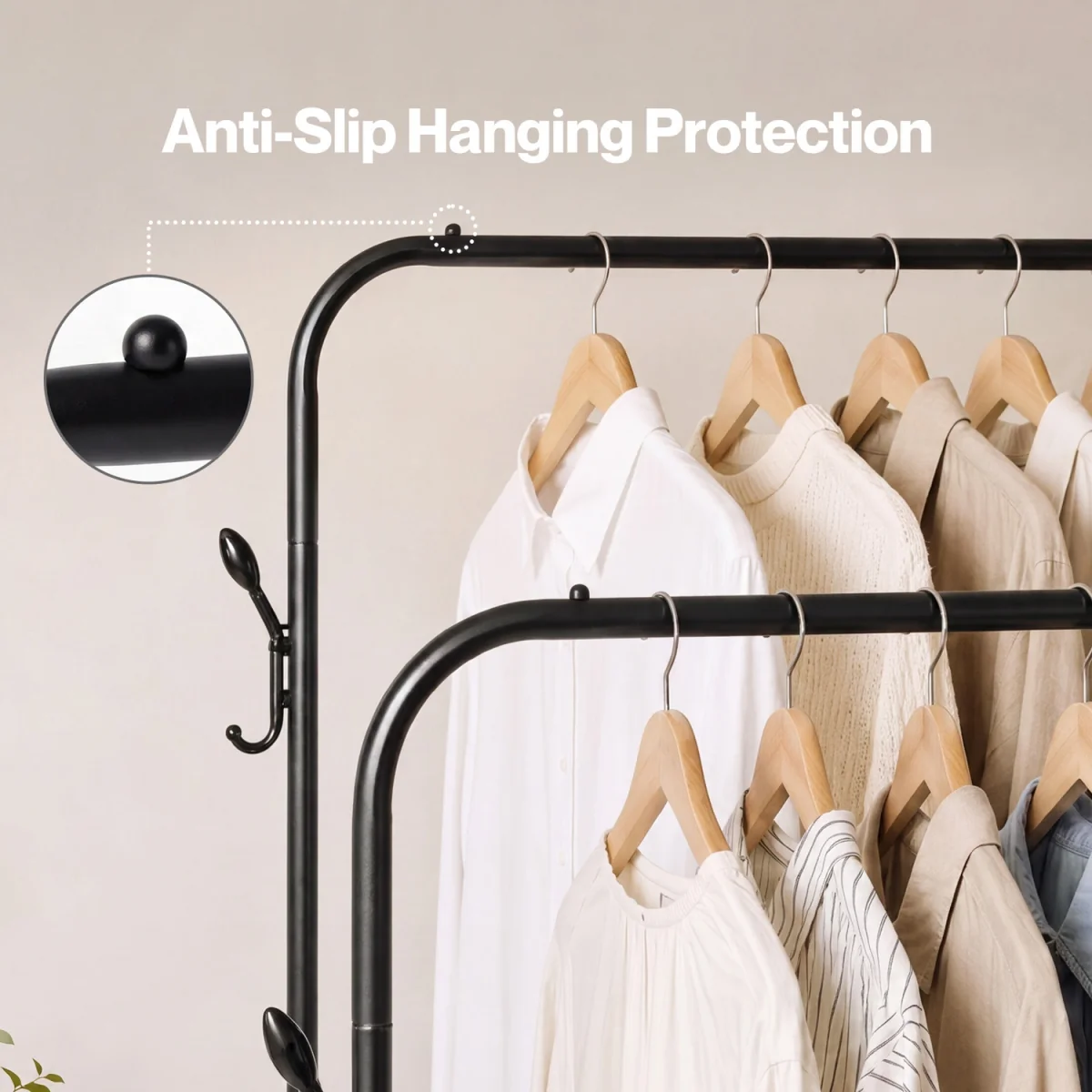 Clothes Rail Heavy Duty 2 Rods Carbon Steel Rack Shelf Bedroom Black - Black – image 6