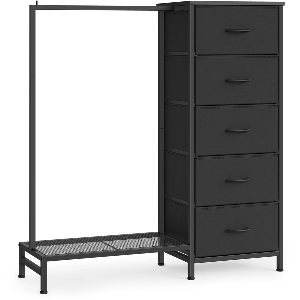 reestanding Clothes Rack with 5 Fabric Drawers and Hanging Rail - Black – image 3