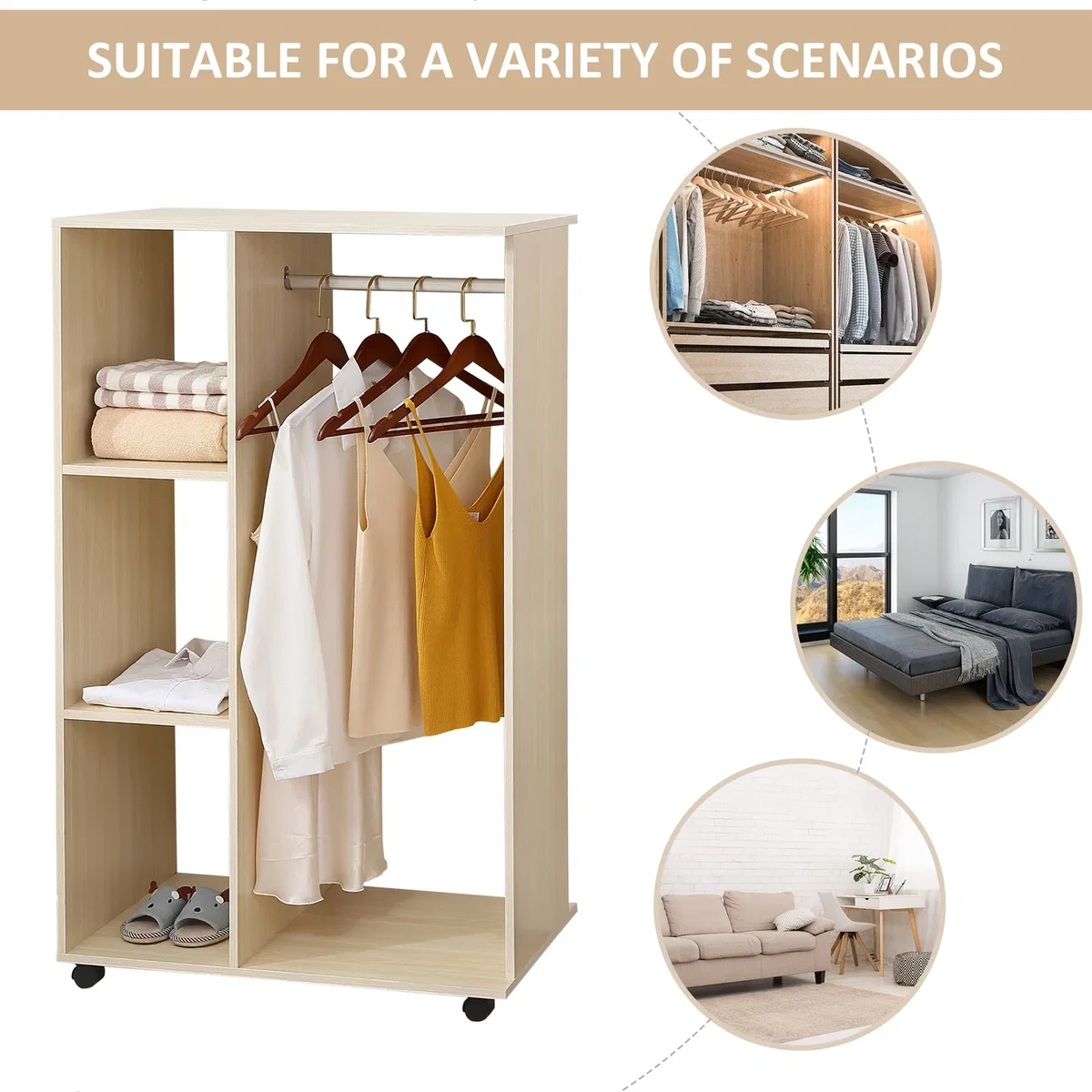 Open Wardrobe with Hanging Rail - Maple wood-effect – image 7